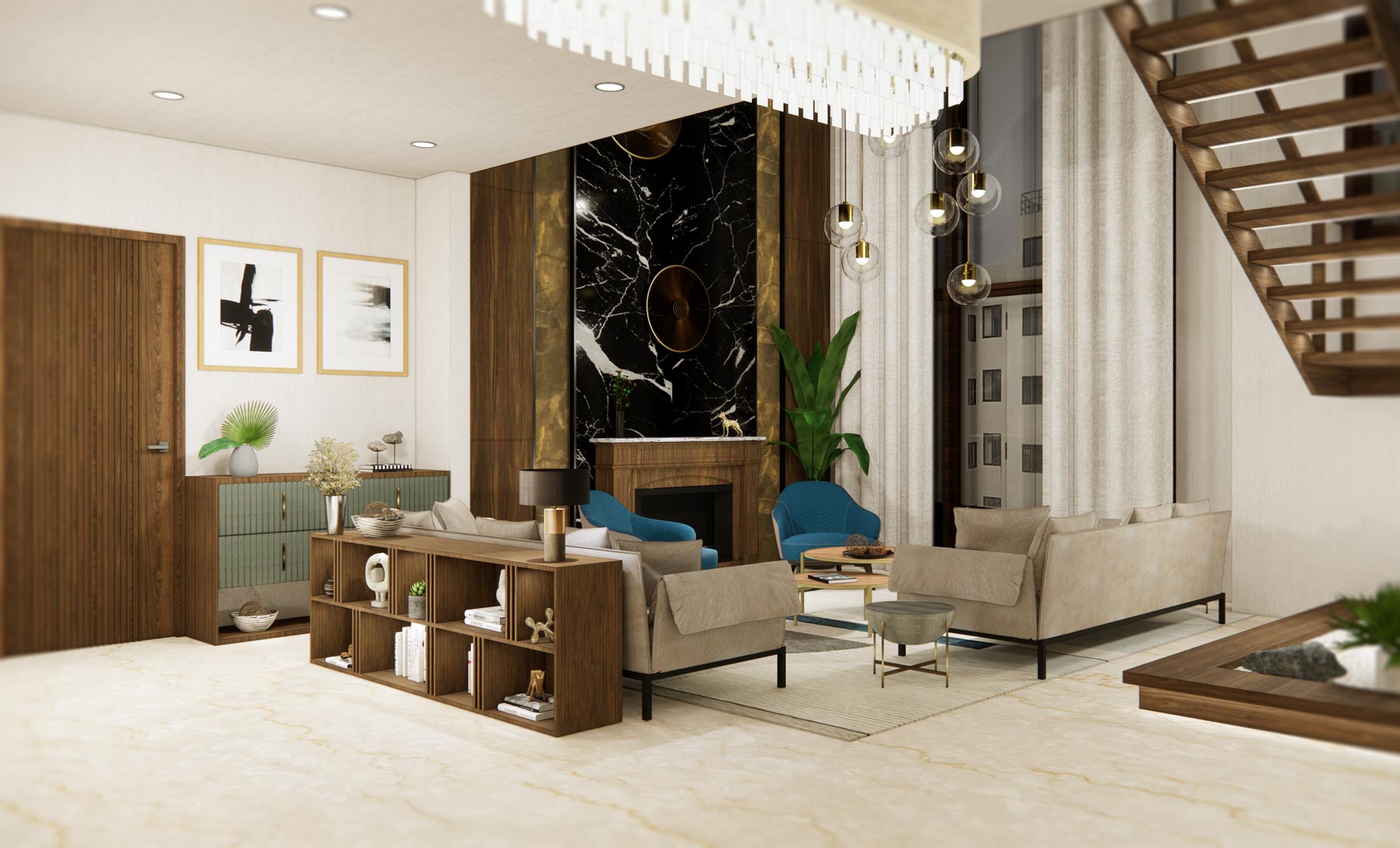 Kyrah Design, Living Room, Duplex Interior Design